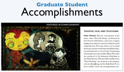 UCLA Graduate Quarterly Student Accomplishment Feature, Giles Timms 2009