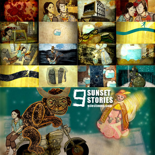 Still images from my animated end title sequence for the film 'Sunset Stories,' 2012